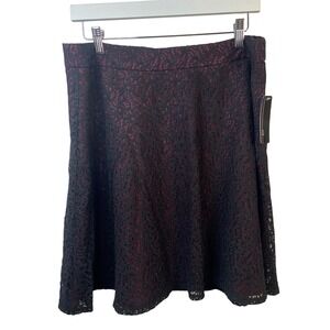 AGB Women's Black Lace A-Line Skirt Size 12 Burgundy Lined NWT